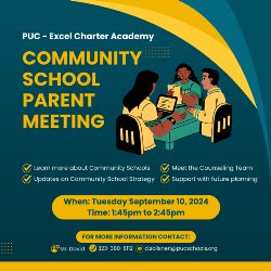 Community School Parent meeting on Tuesday September 10 from 1:45pm-2:30pm